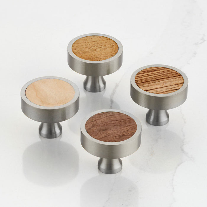 Silver & Wood Round Door Knobs in Oak – product view 4