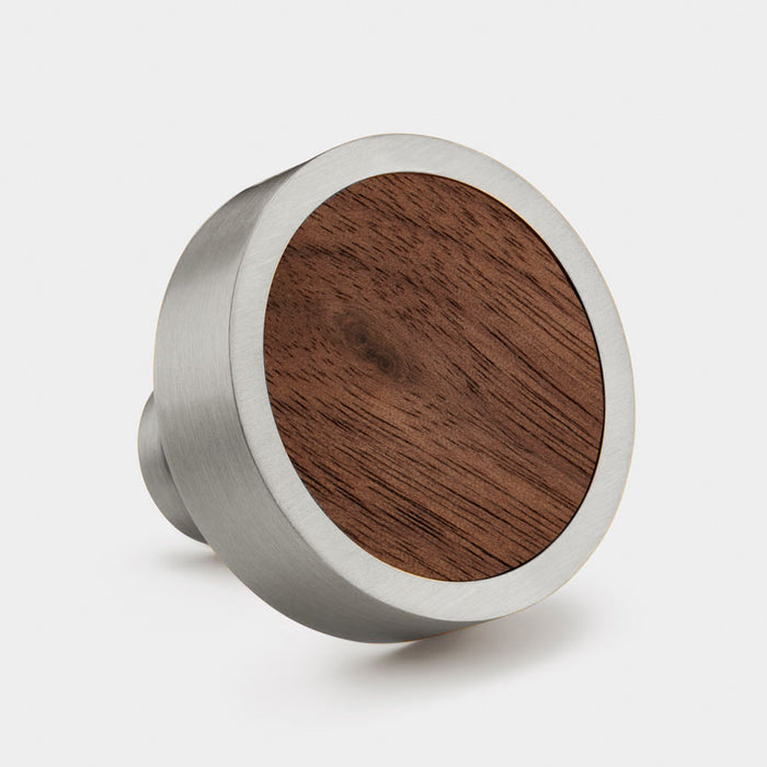 Silver & Wood Round Door Knobs in Walnut