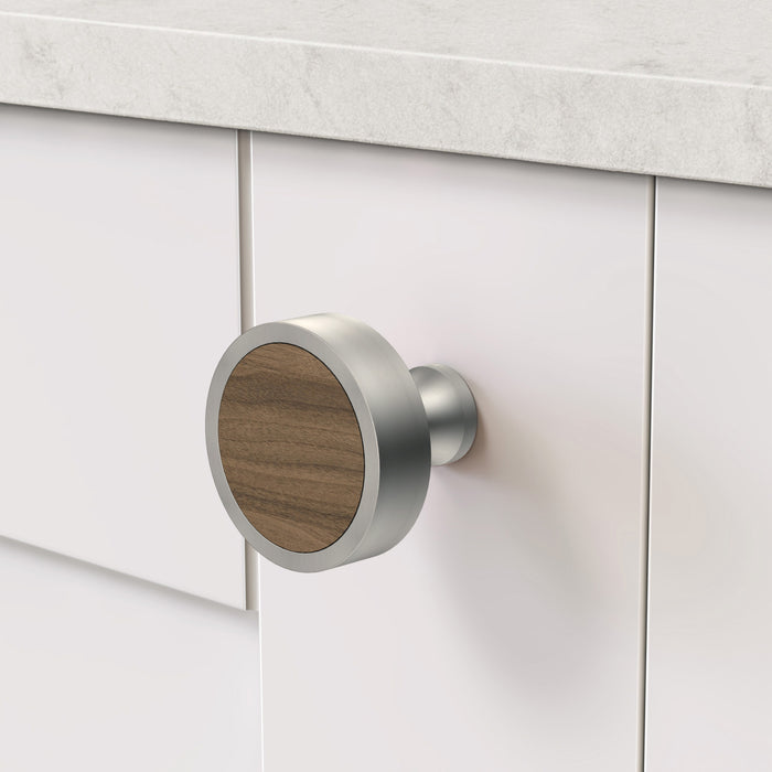 Silver & Wood Round Door Knobs in Walnut – product view 3