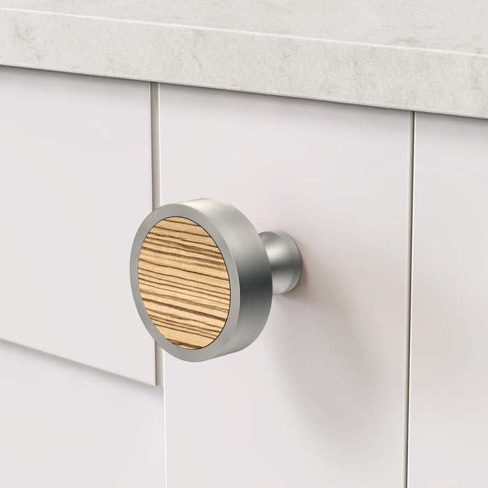 Silver & Wood Round Door Knobs in Zebrano – product view 3