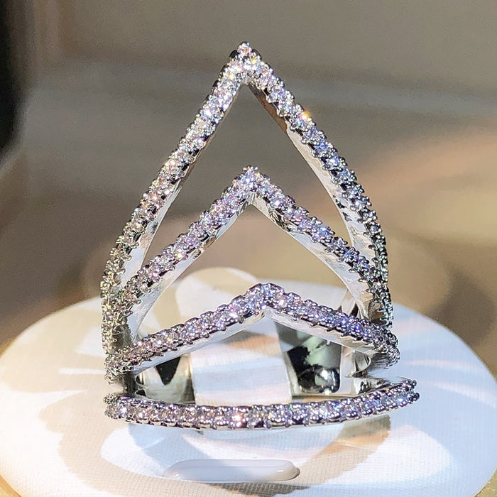 Silver & Zircons Geometrical Ring