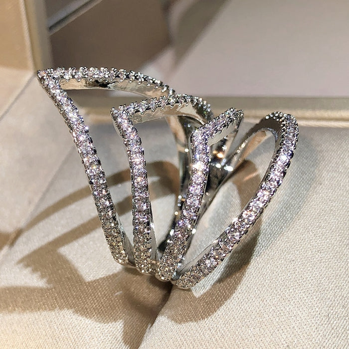 Silver & Zircons Geometrical Ring