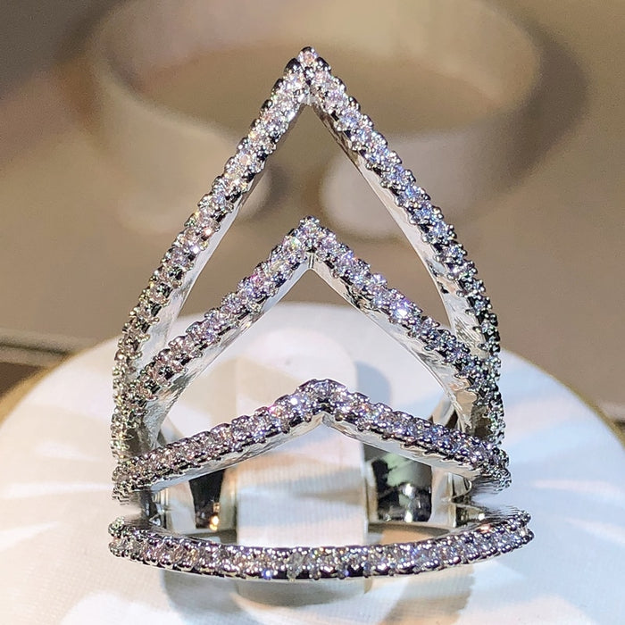 Silver & Zircons Geometrical Ring
