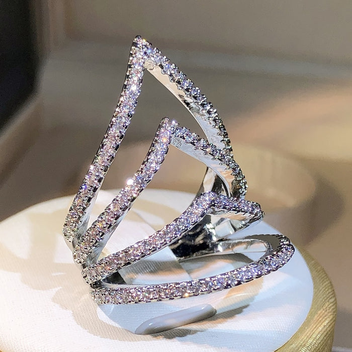 Silver & Zircons Geometrical Ring
