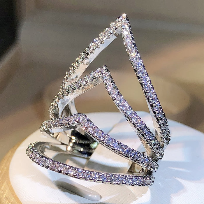Silver & Zircons Geometrical Ring