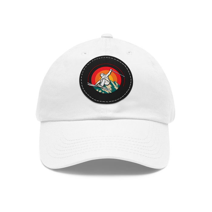 Ski Jump Leather Patch Hat – Adventure Baseball Cap, Mountain Skiing Gift for Him or Her, Winter Sports Dad Hat, Outdoor Snowboard Apparel