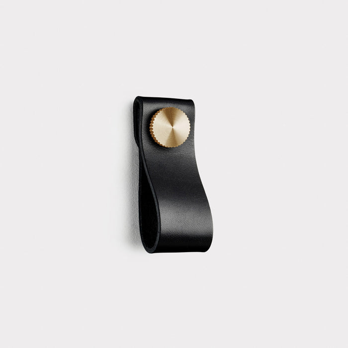 Small Leather Cabinet Drop Pulls with Brass Studs