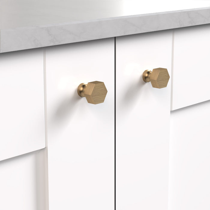 Small Solid Brass Hexagonal Door Knobs in Antique – product view 2