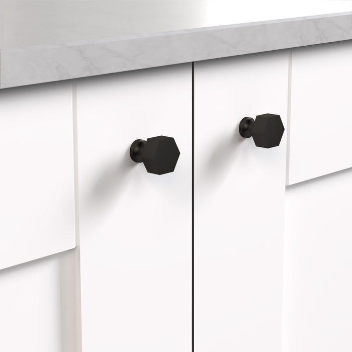 Small Solid Brass Hexagonal Door Knobs in Black – product view 2