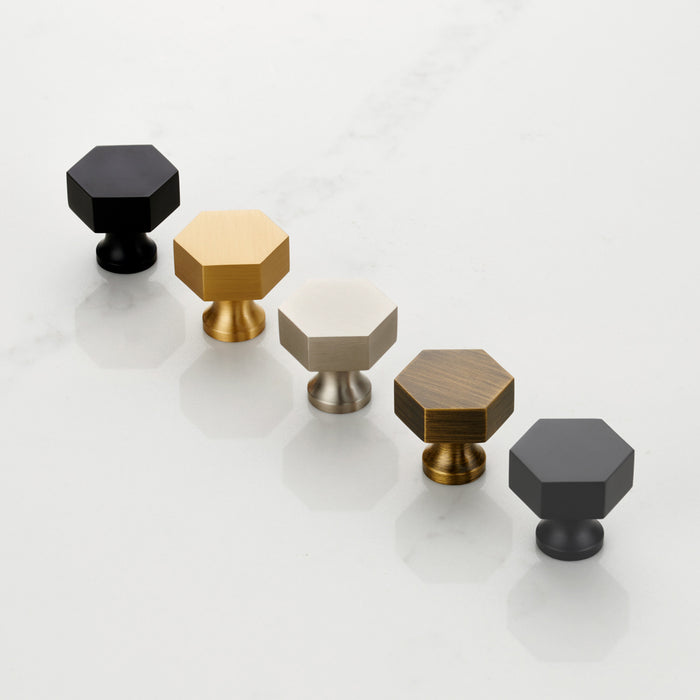 Small Solid Brass Hexagonal Door Knobs in Gold – product view 5