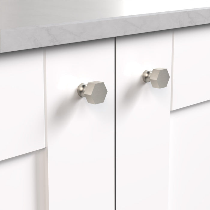 Small Solid Brass Hexagonal Door Knobs in Silver – product view 2