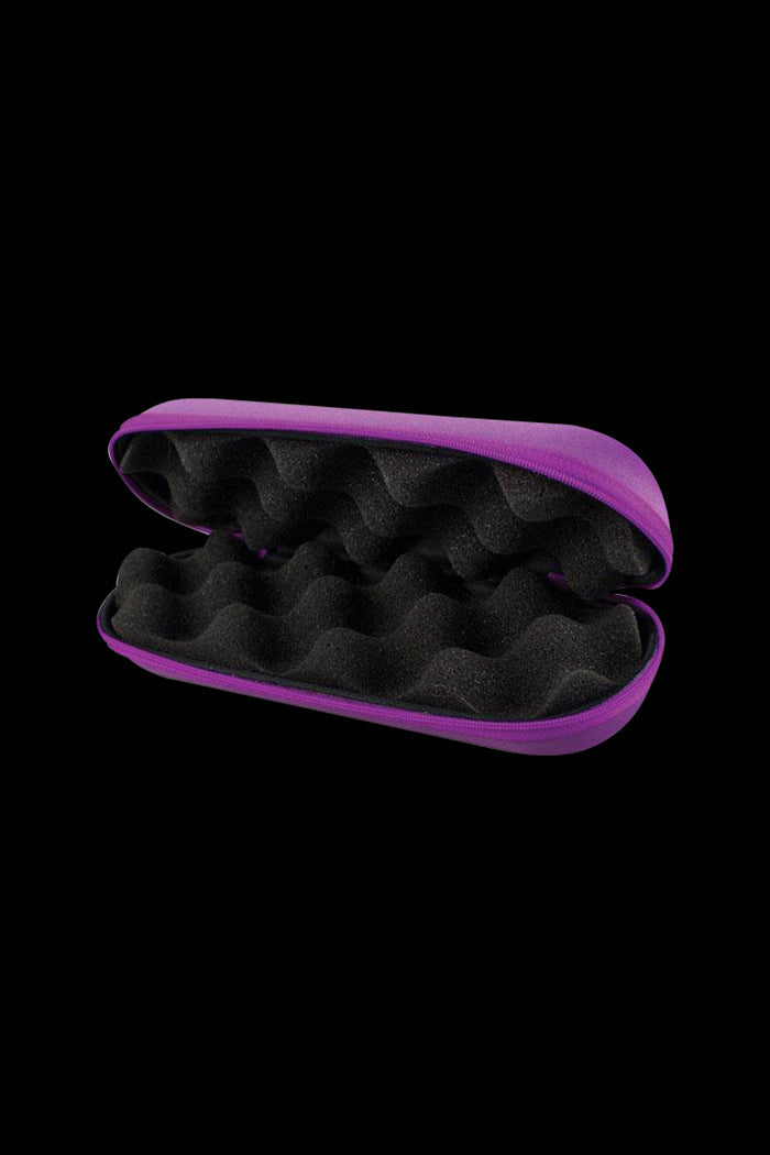 Open view of the Hard Case Shell Pouch for Pipes & Vapes, revealing a black foam interior and closed zipper.