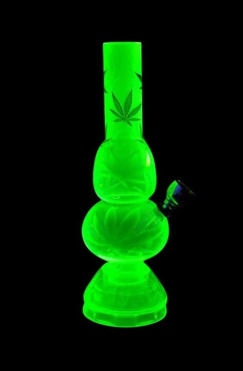 Front view of the Mini Acrylic Double Bubble Water Pipe with Built in Grinder Base, showcasing its compact, double-bubble design in clear acrylic.