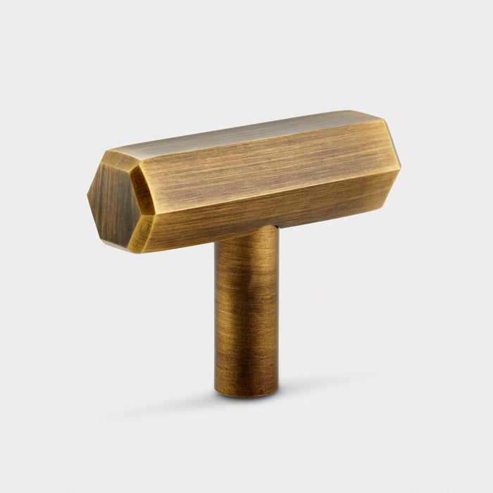 Solid Brass Hexagonal T Bar Handles in Antique