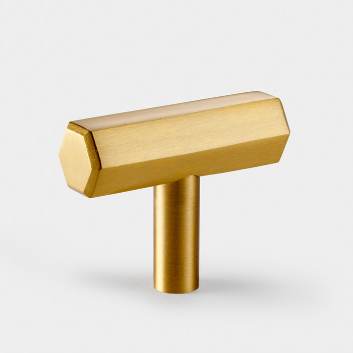 Solid Brass Hexagonal T Bar Handles in Gold
