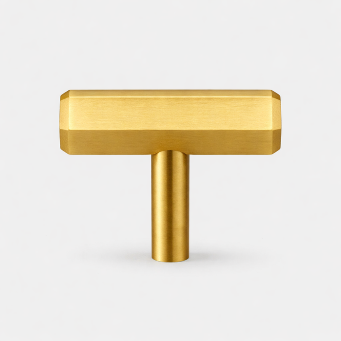 Solid Brass Hexagonal T Bar Handles in Gold – product view 2