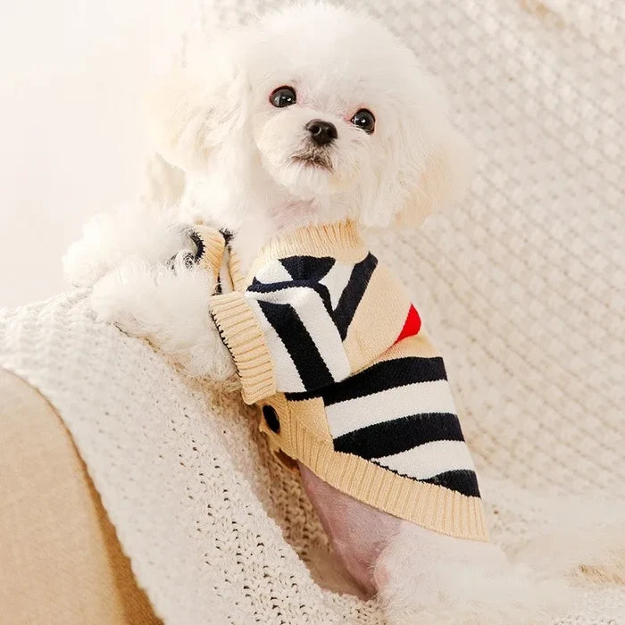StripeLuxe Knit Pet Cardigan