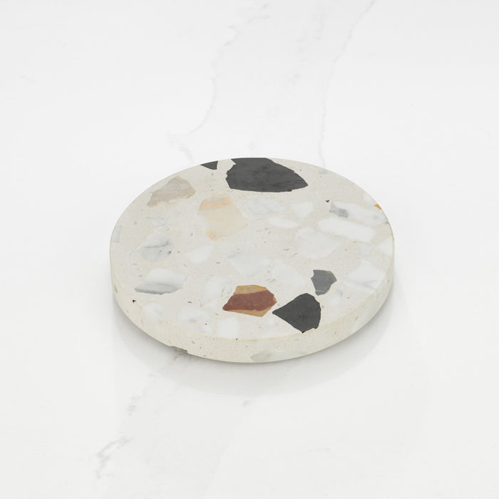 Terrazzo Round Drinks Coaster in Black & White – product view 3