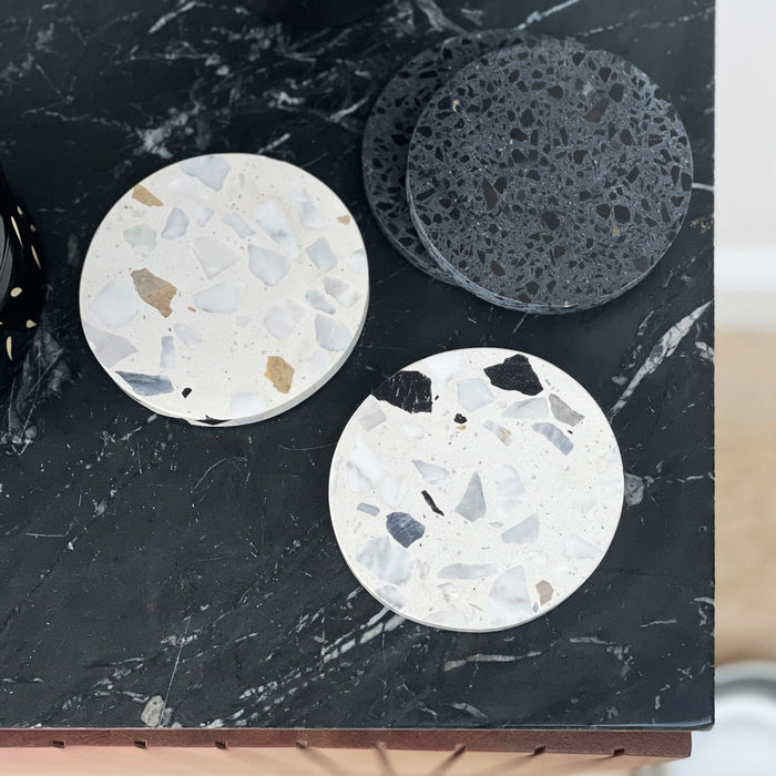 Terrazzo Round Drinks Coaster in Black & White – product view 4