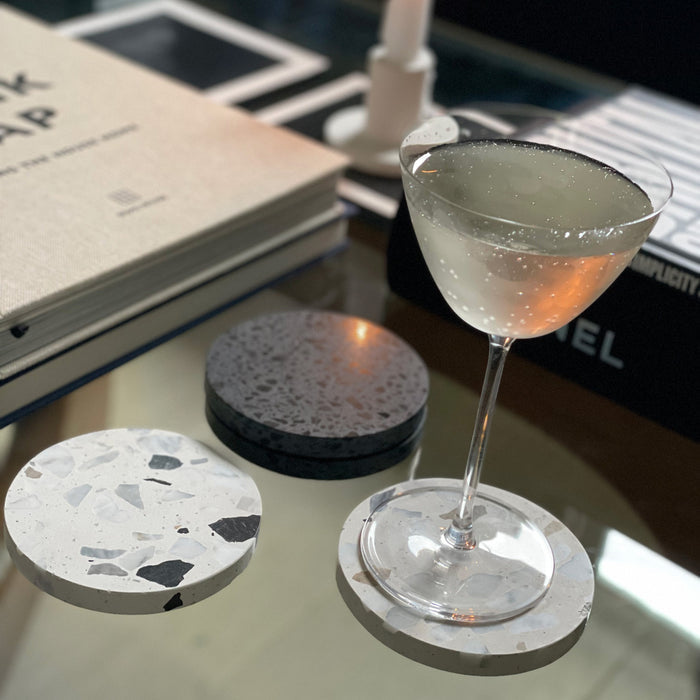 Terrazzo Round Drinks Coaster in Black & White – product view 5
