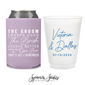 The Groom The Bride - Can Cooler & Frosted Cup Package #160 - Custom - Wedding Favor Package, Wedding Favors, Wedding Cups, Party Cups