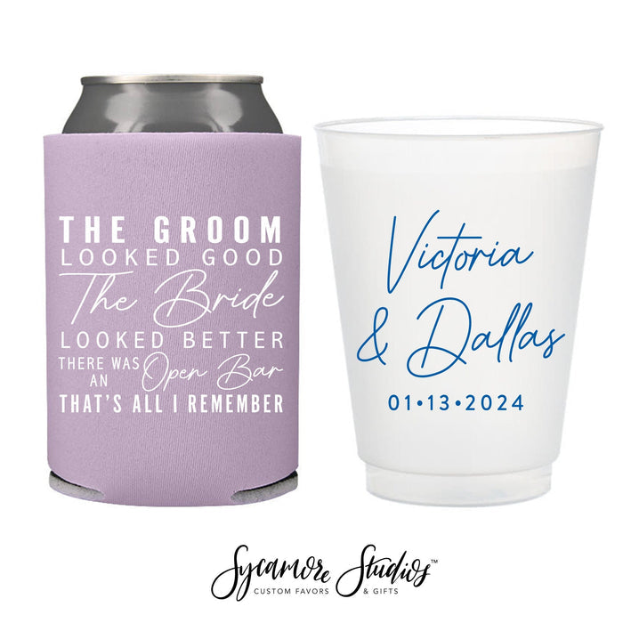 The Groom The Bride - Can Cooler & Frosted Cup Package #160 - Custom - Wedding Favor Package, Wedding Favors, Wedding Cups, Party Cups