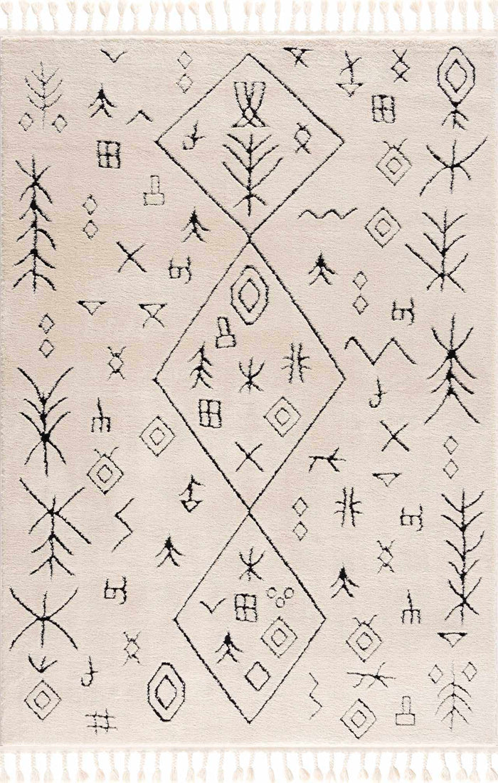 Tribal look Ivory and Black plush pile Texture Area Rug - The Rug Decor