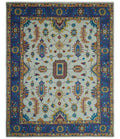 Vibrant colorful Ivory, Blue, Beige and Peach Hand Knotted Traditional Floral oriental Oushak Multi Size wool Area Rug - The Rug Decor