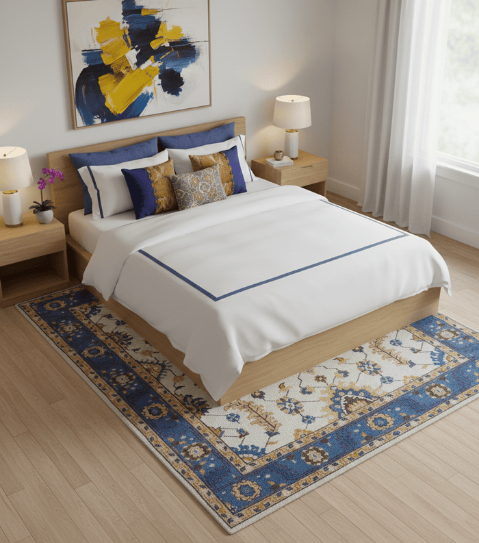 Vibrant Colorful Ivory, Blue, Beige and Peach Hand Knotted Traditional Floral Oriental Oushak Multi Size wool Area Rug - The Rug Decor
