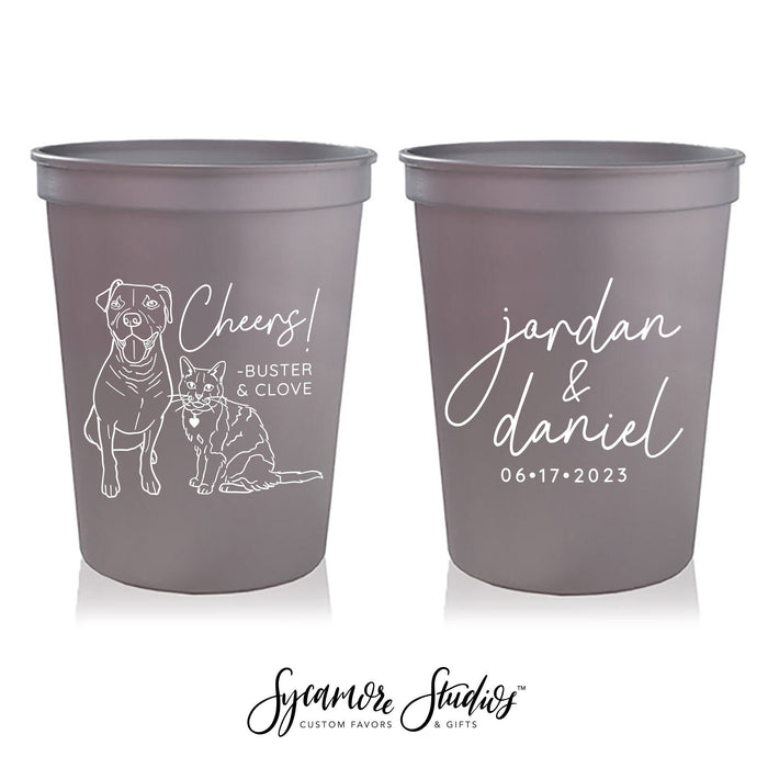 Wedding Stadium Cups #213 - Custom Pet Illustration - Cheers - Bridal Favors, Wedding Cups, Party Cup, Wedding Favor, Drink Cups, Drink Cup
