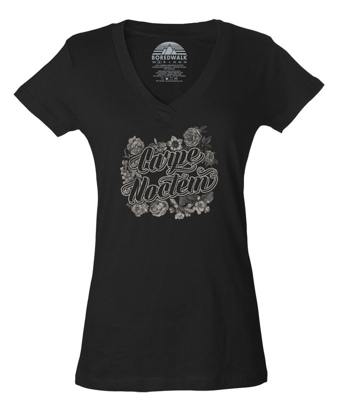 Women's Carpe Noctem Vneck T-Shirt - Goth Soft Grunge Boho Vampire Seize the Night