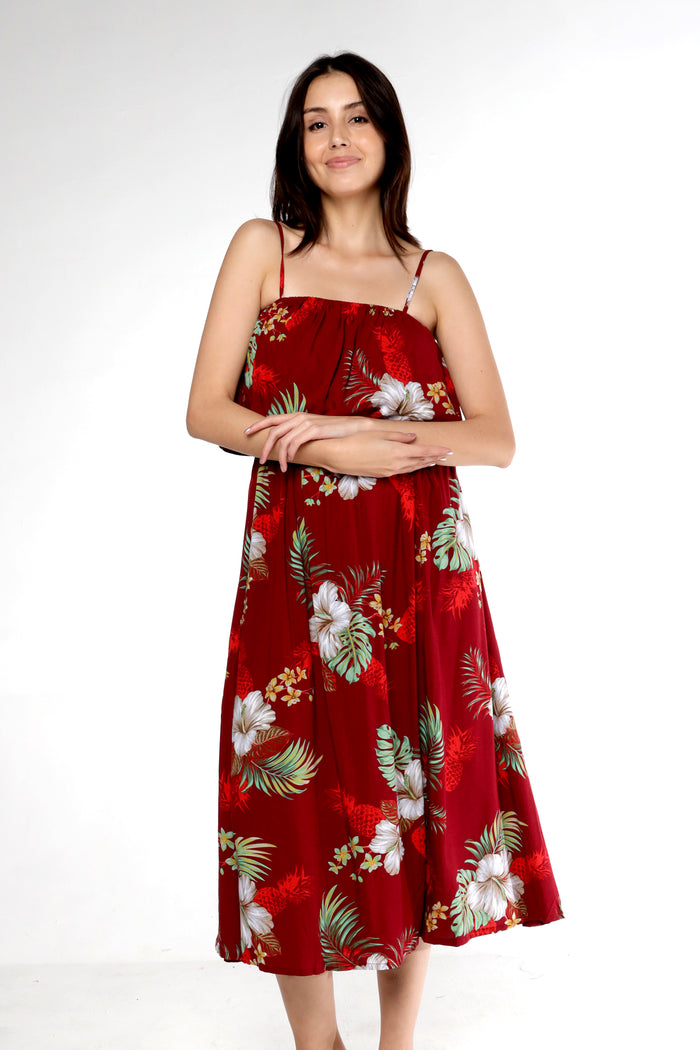 Women's Charming MuuMuu Dress in Pineapple Garden Red