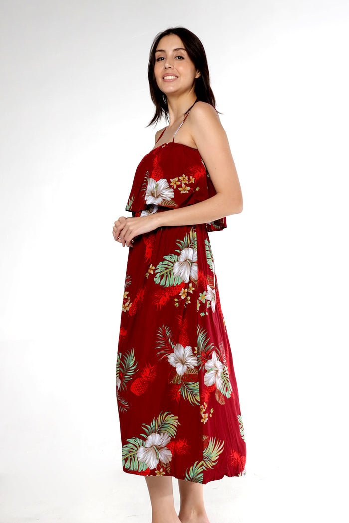 Women's Charming MuuMuu Dress in Pineapple Garden Red