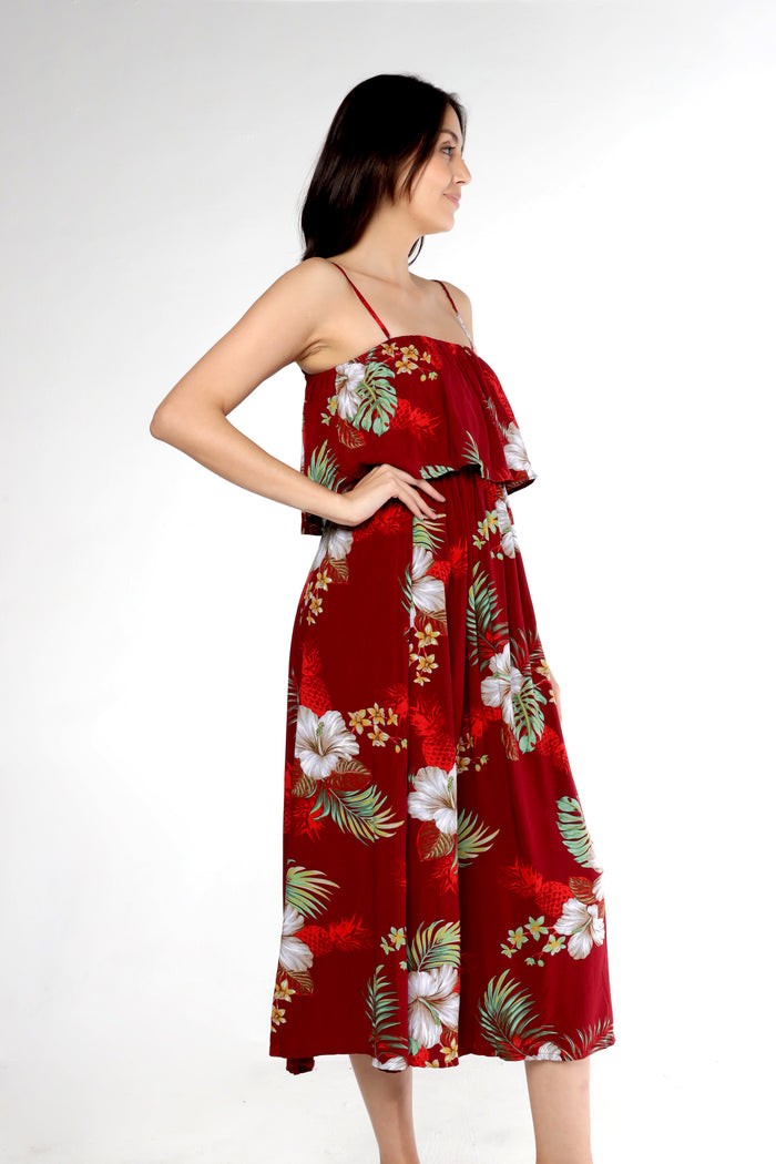 Women's Charming MuuMuu Dress in Pineapple Garden Red