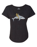 Women's Diver Riding a Shark Scoop Neck T-Shirt