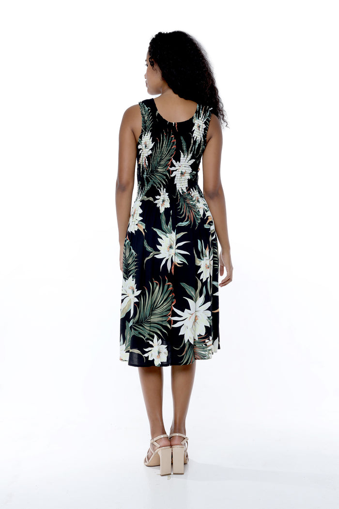 Women's Elastic Tank Dress in Wispy Cereus Black