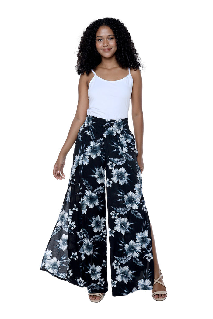 Women's High Slit Wide Leg Palazzo pants in Midnight Bloom