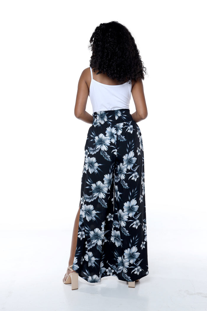 Women's High Slit Wide Leg Palazzo pants in Midnight Bloom