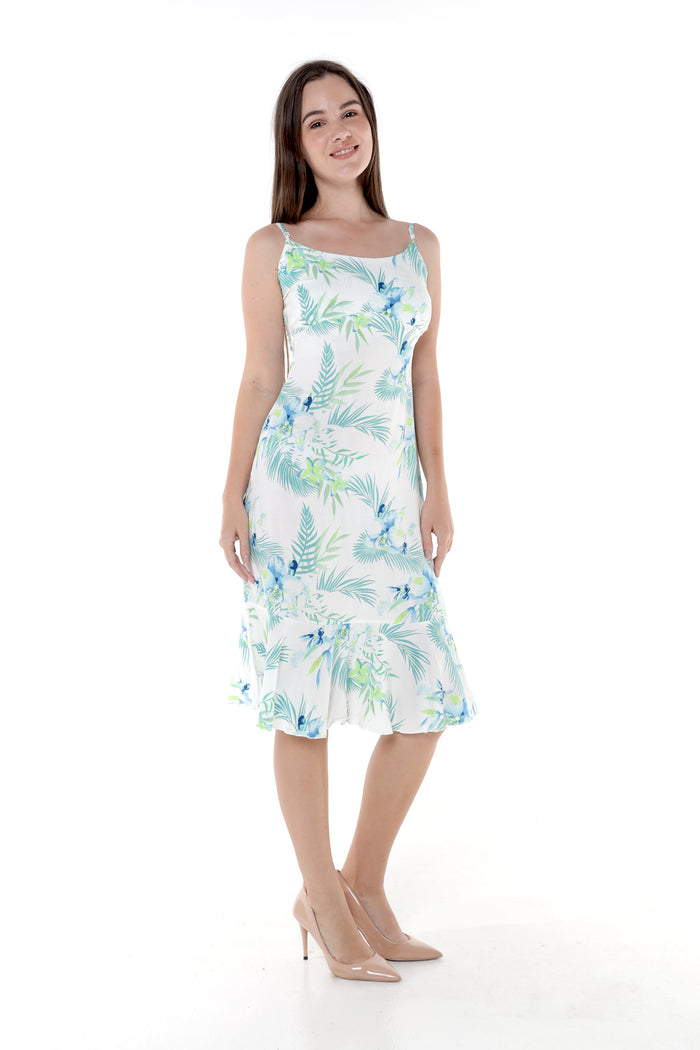 Women's Mermaid Ruffle Dress in Orchid Breeze White