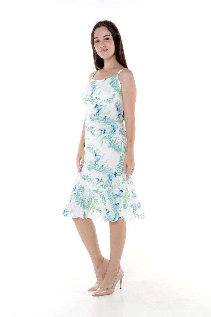 Women's Mermaid Ruffle Dress in Orchid Breeze White