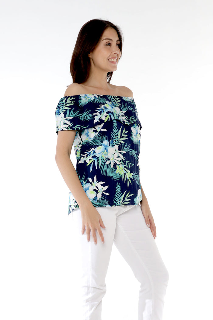 Women's Off the Shoulder Top in Orchid Breeze Navy