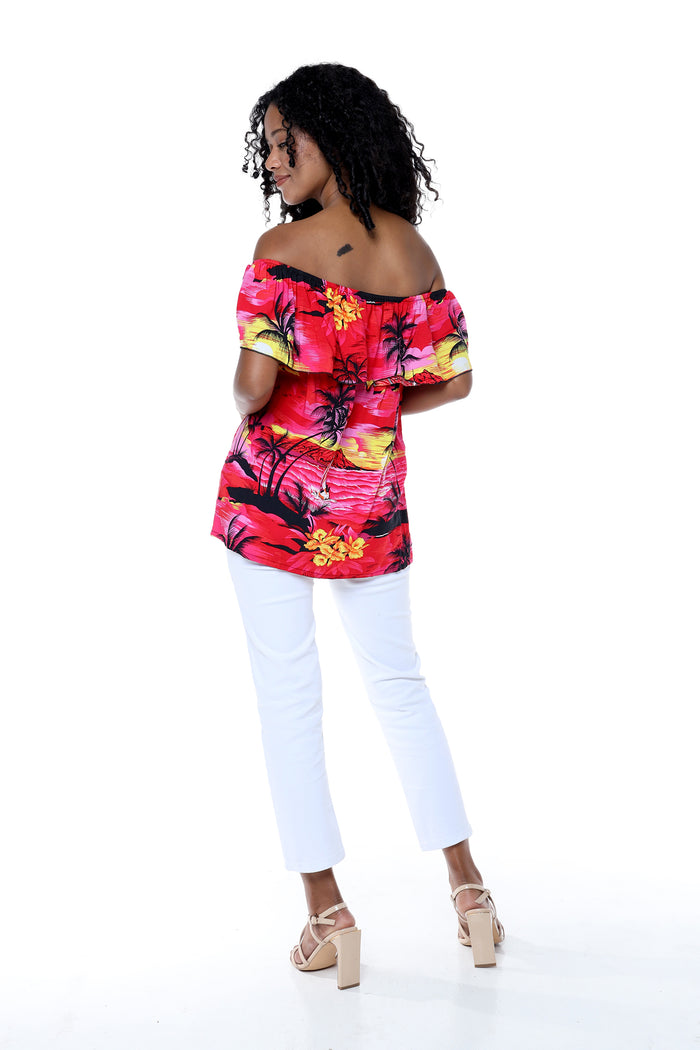 Women's Off the Shoulder Top in Sunset Red