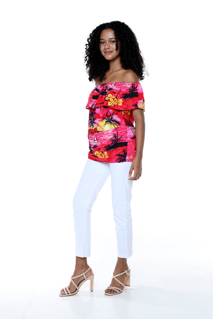 Women's Off the Shoulder Top in Sunset Red