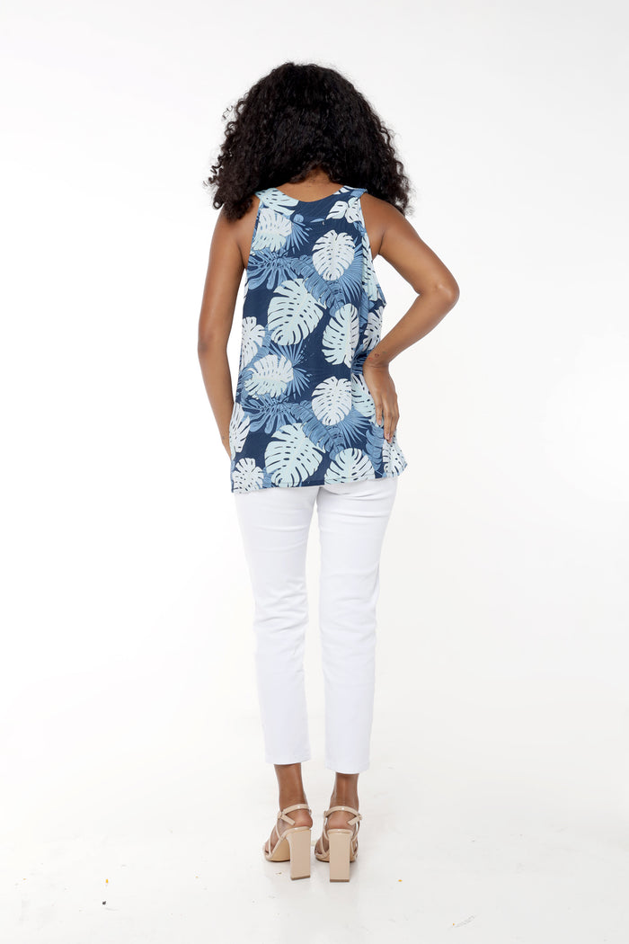 Women's Tank Top in Pacific Palm Leaves Navy