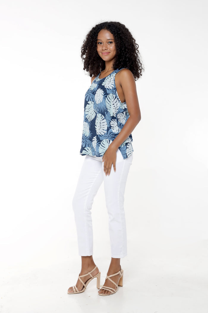 Women's Tank Top in Pacific Palm Leaves Navy